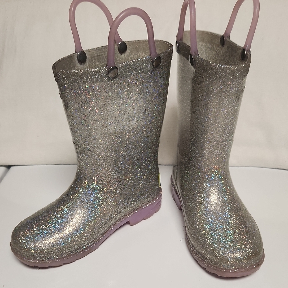 Western Chief Shimmer Silver and Purple Glitter Rain Boots